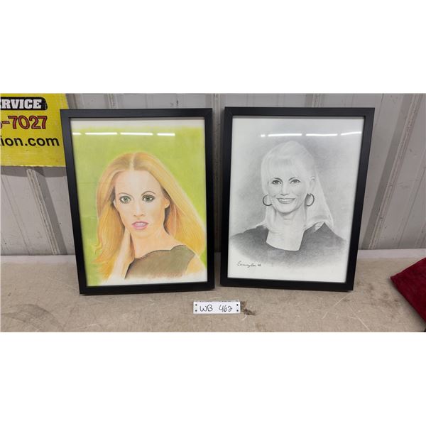 2 Sketches/Portraits by Canadian Artist, 18 x 13" Framed with Glass