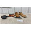 Image 1 : Vintage Cast Iron Ladle, Two Cobbler Shoe Forms, Esso Wax, and More
