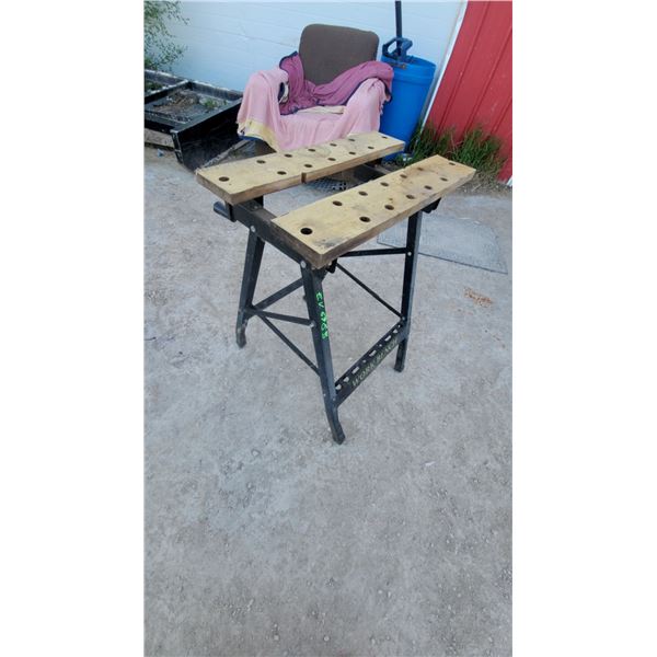 Folding Portable Work Bench with Adjustable Wooden Vise and Dog Holes