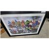 Image 1 : Framed "Lunch Atop a Skyscraper" Marvel and DC Superhero Crossover Print, 20130 27 x 39"