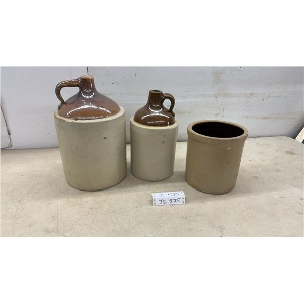 Two-Tone Salt-Glazed Stoneware Finger Jugs and Crock