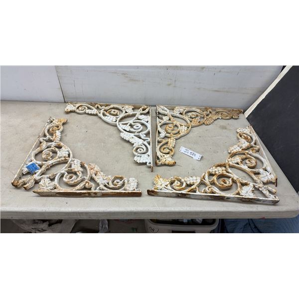Set of Four Cast Iron Decorative Shelf Brackets with Grapevine and Scroll Design, 19 x 19"