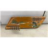 Image 2 : Vintage Wooden Fishing-Themed Tie Rack, Metal Shelf Brackets, Ice Tongs, and More