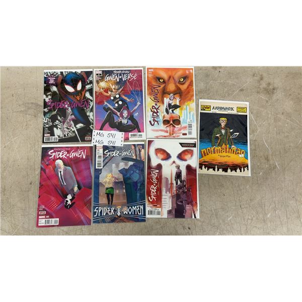Spider-Gwen #16, Radioactive Spider-Gwen #5 and #8, Gwenverse #2, #9, #10, and Normalman #6