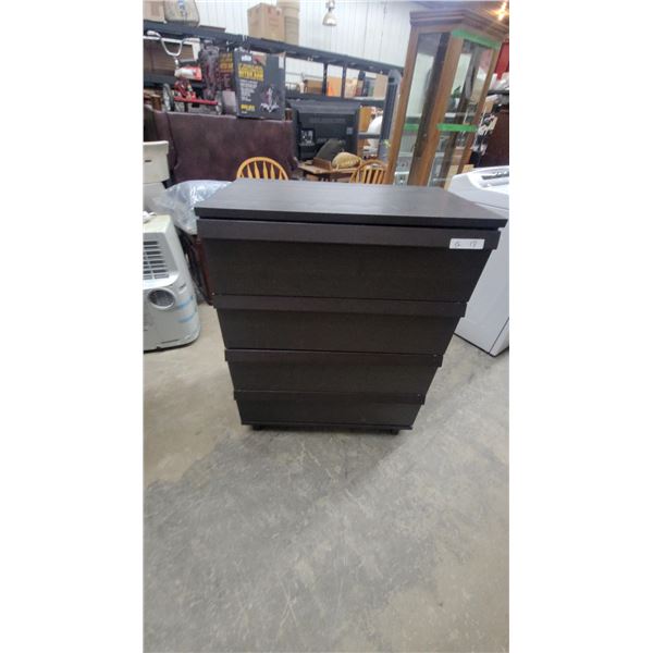 Dark Brown Four-Drawer Chest of Drawers with Stepped Cascading Design40 x 32 x 19"