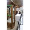 Image 5 : Octagonal Oak Curio Display Cabinet with Mirrored Back and Lower Storage 70 x 30 x 12"
