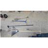 Image 1 : Garden Tool Lot Including Leaf Rake, Cultivators, Hoe, Pitchfork, and More