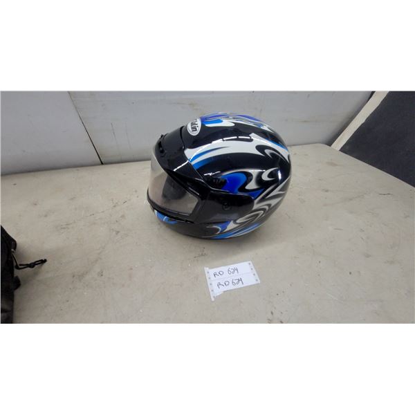 Kylin Snowmobile Helmet with Clear Visor, Black with Blue and White Flame Graphics XL