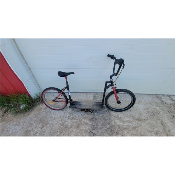 Kick Bike with Seat, Wooden Deck, BMX-Style Handlebars, Black and Red Frame
