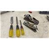 Image 4 : Metal Toolbox with Hand Tools, Nsil Pullers, Block Plane, Caulking Guns, Chizels, Snips, and More.