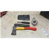 Image 7 : Metal Toolbox with Hand Tools, Nsil Pullers, Block Plane, Caulking Guns, Chizels, Snips, and More.