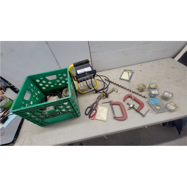 Halogen Work Light, C-Clamps, Drill Bits, and More