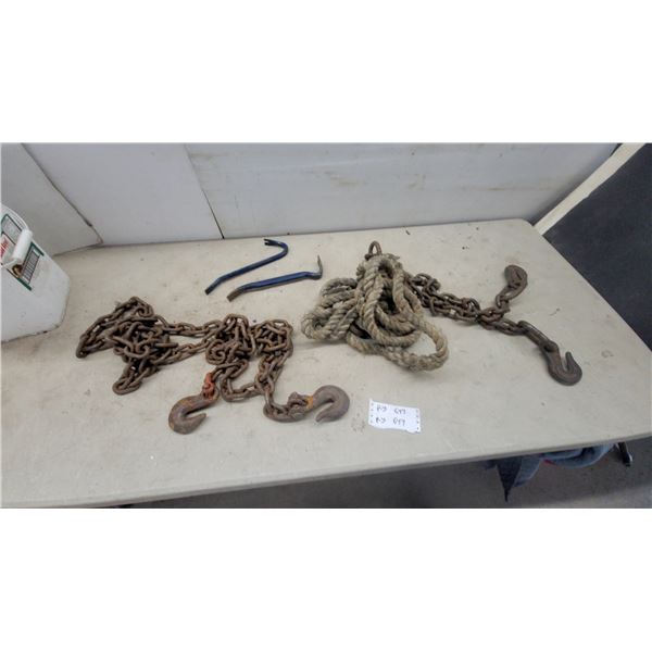 Heavy-Duty Metal Chain with Hooks, Natural-Fiber Utility Rope, Pry Bars, and More