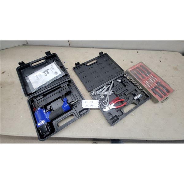 Pneumatic Brad Nailer, Mechanics Tool Set, and screwDriver Set