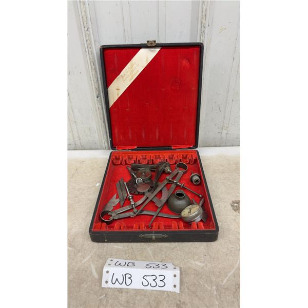 Antique Precision Machinist Tool Lot: Coventry, Tabor, Athol, and Starrett Gauges with Case