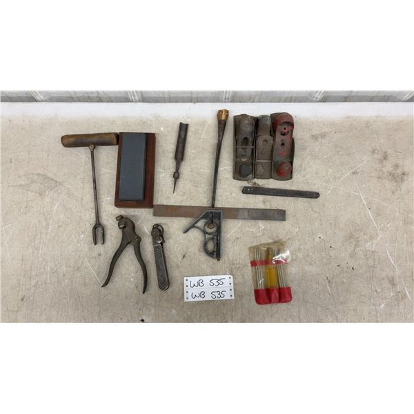 Vintage Woodworking Tools Lot: Planers, Saw Set, German Seiger Tool, 2 Chisels, Gimlet, and More