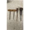 Image 8 : Vintage Carpentry Tools Lot: Vise, Brushes, Gimlets, Tape, Rasp, and More