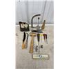 Image 4 : Vintage Leather Tools and Dovetail Box Lot: Leather Lace, Holder, Mallet, Knife, and More