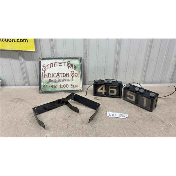 Rare 1910s Winnipeg Street Car Sign and Two Indicator Roll Number Cases with Brackets