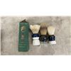 Image 2 : Vintage Shaving Lot: Five Safety Razors, Four Brushes, Blades, Twinplex Stropper, and More