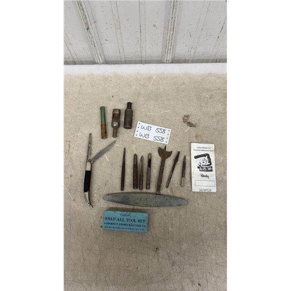 Vintage Leather Tools Lot: Craftool Snap All Tool Set, Troylit Sharpener, Punches, and More