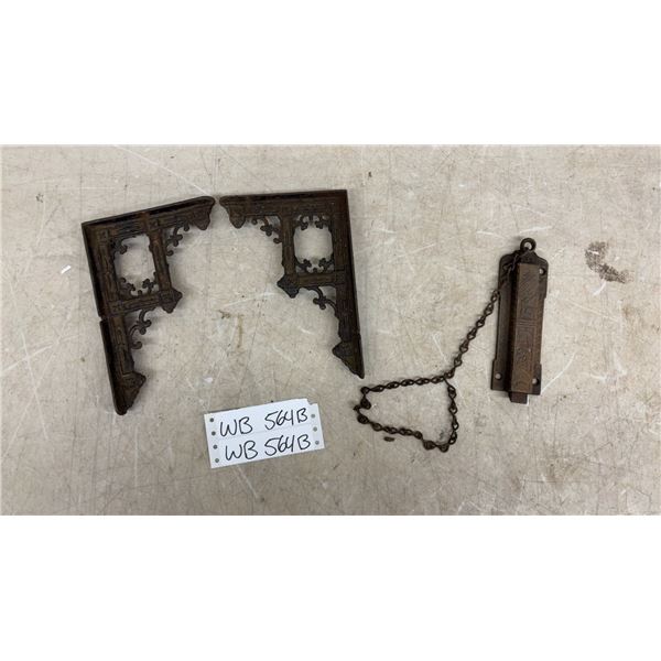 Antique Eastlake Ornate Shelf Brackets and Deadbolt with Chain