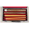 Image 2 : Vintage Boston Four-Piece Screw-On Brass Collet Boston Pool Cue Stick with Carry Case