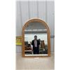 Image 1 : Vintage Arched Wall Mirror with Wood-Look Frame and Brass-Tone Trim - 40" H X 30" W