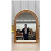 Image 2 : Vintage Arched Wall Mirror with Wood-Look Frame and Brass-Tone Trim - 40" H X 30" W