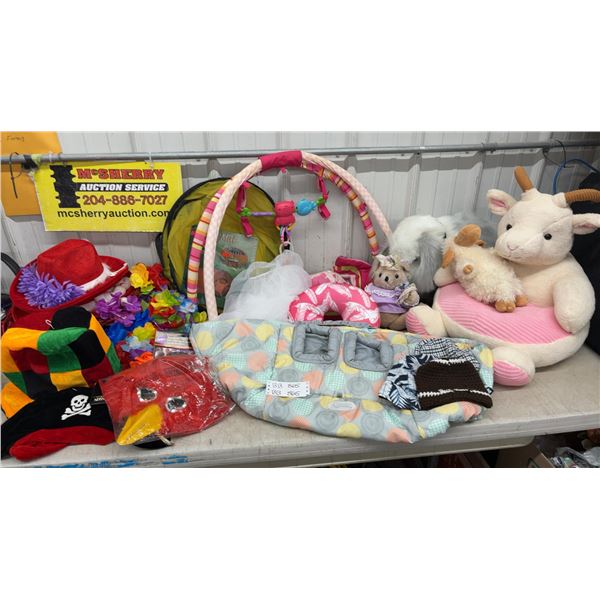 Baby Play Gym, Plush Goat Floor Seat, Stuffed Animals, Costume Hats, and More