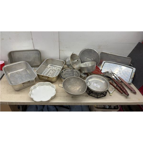 Aluminum Roasting Pans, Angel Food Cake Pan, Colanders, Serving Tray, Knives, and More