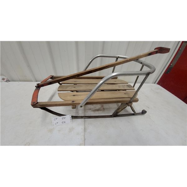 Vintage Sled with Wooden Slat Seat and Aluminum