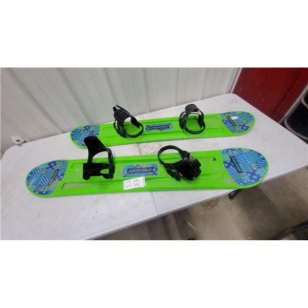 Sportsstuff Ski Rider Snowboards, Pair, Green with Black Strap Bindings