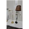 Image 1 : Brass Swing-Arm Floor Lamp and Black Floor Lamp with Woven Rattan Shade
