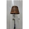 Image 2 : Brass Swing-Arm Floor Lamp and Black Floor Lamp with Woven Rattan Shade