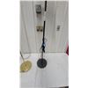 Image 3 : Brass Swing-Arm Floor Lamp and Black Floor Lamp with Woven Rattan Shade