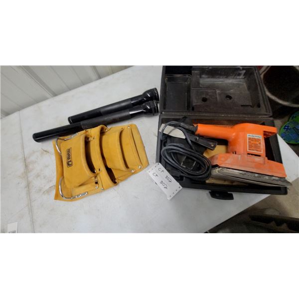 Black+Decker FS300 Finishing Sander with Case, Work Centre Tool Pouch, Flashlights, and More