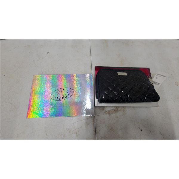 This Is a Black Steve Madden Quilted Travel Case with a Faux Snakeskin Texture, Identified by the S