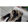 Image 2 : Black Crushed Velvet Winter Coat with Faux Fur Trim on Collar, Front, and Cuffs