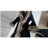 Image 3 : Black Crushed Velvet Winter Coat with Faux Fur Trim on Collar, Front, and Cuffs