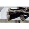Image 4 : Black Crushed Velvet Winter Coat with Faux Fur Trim on Collar, Front, and Cuffs