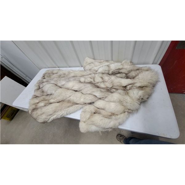 Silver Fox Fur Stole with Grey Satin Lining