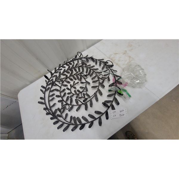 Metal Spiral Vine Wall Decor with Votive Candle Holders and Glass Cups