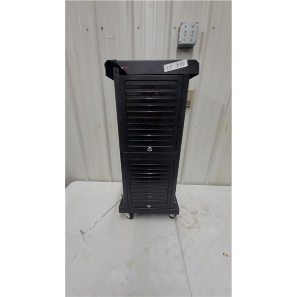 Black Rolling Salon Trolley Cart with Louvered Doors and Caster Wheels No Key