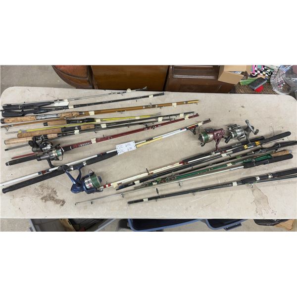 Collection of Fishing Rods Including Okuma, Shakespeare, and Shimano and More