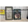 Image 1 : Framed Chinese Silk Embroidery with Festival Scene and Wolf Photo Clock Frame- Largest 27 x 14.5"