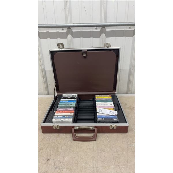 Vintage Brown Vinyl Cassette Tape Carrying Case with Assorted Gospel and Country Tapes
