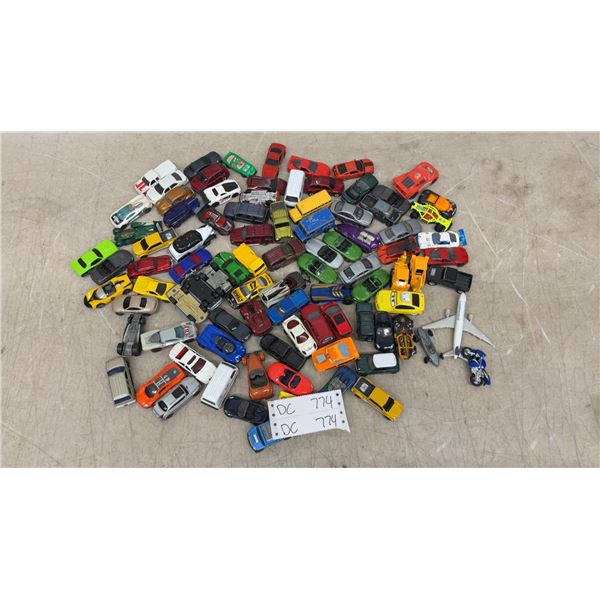 Collection of Die-Cast Toy Vehicles Including Cars, Trucks, Airplane, Motorcycle, and More - Hot