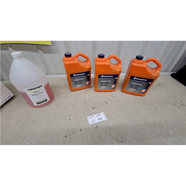 Husqvarna X-Guard Premium All-Season Bar and Chain Oil (3) x3.78 L. and Kärcher Fleet