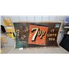 Image 1 : Vintage 7 Up "Fresh Up" Metal Advertising Sign, Circa 1967-1970 35 x 59" Weathered